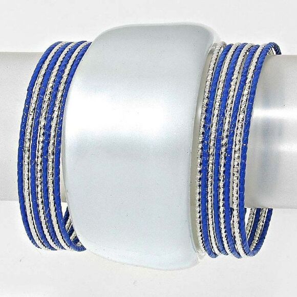 16 Layered Navy Blue & Silver Stackable Bangle Bracelet Set - Picture 5 of 7